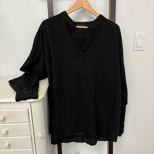 Black Button-Up Shirt. Cotton & hemp. Minimalist style. Size 3X big and tall men